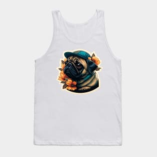 Hip Hop Pug Wearing Baseball Cap Tank Top